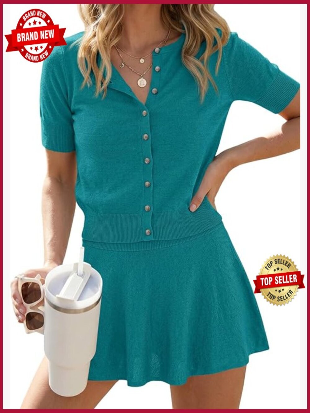 2 Piece Skirt Set - Short Sleeve Cardigan and Mini Skirt, Summer Lounge Set